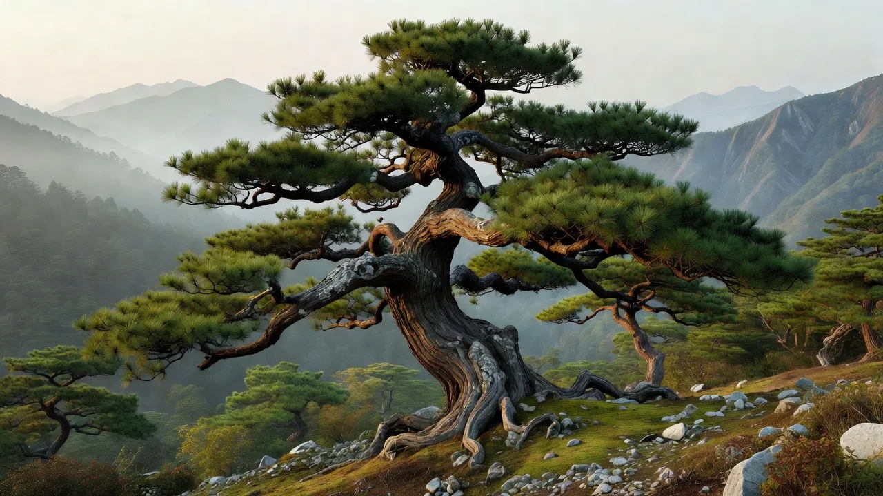 Gnarled ancient pine tree trunk