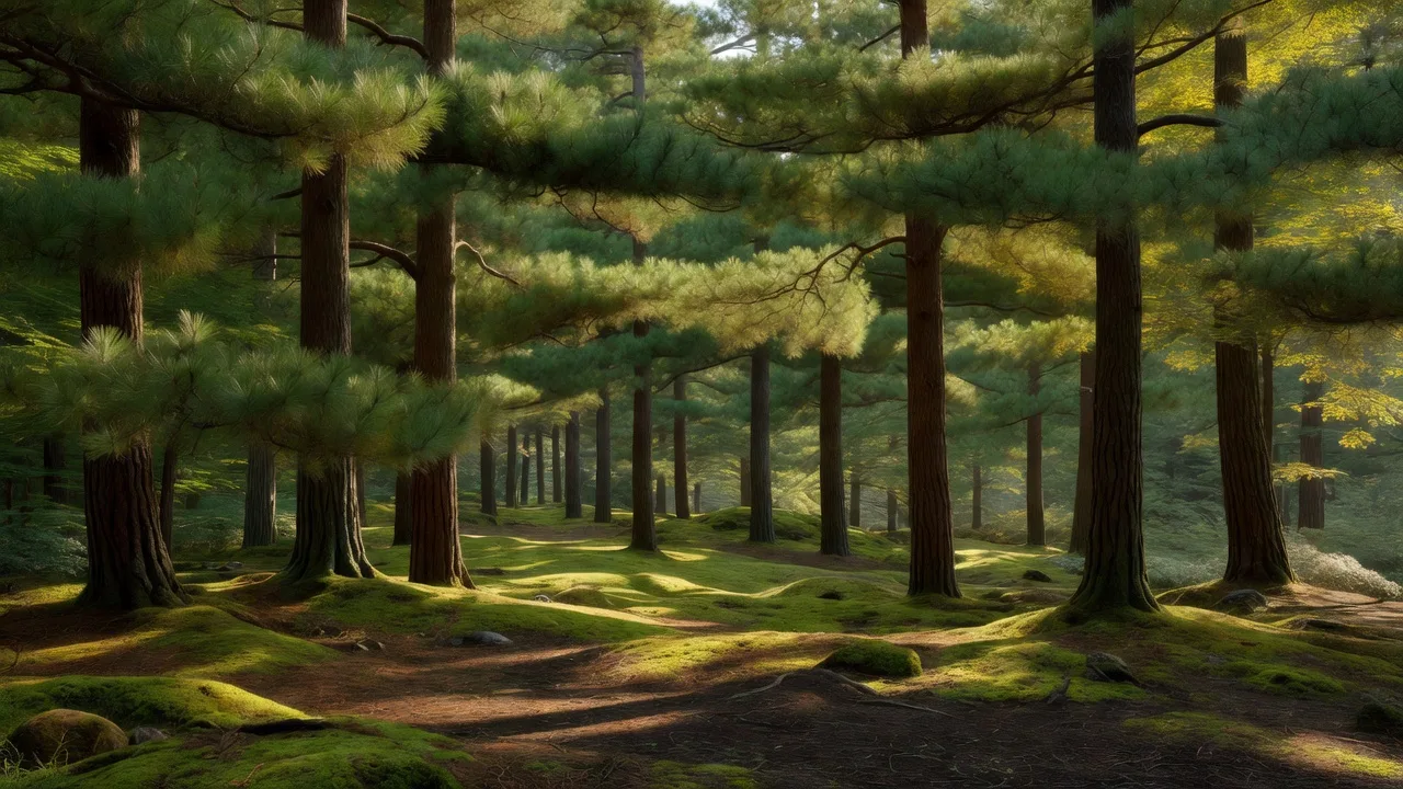 Lush green summer pine forest